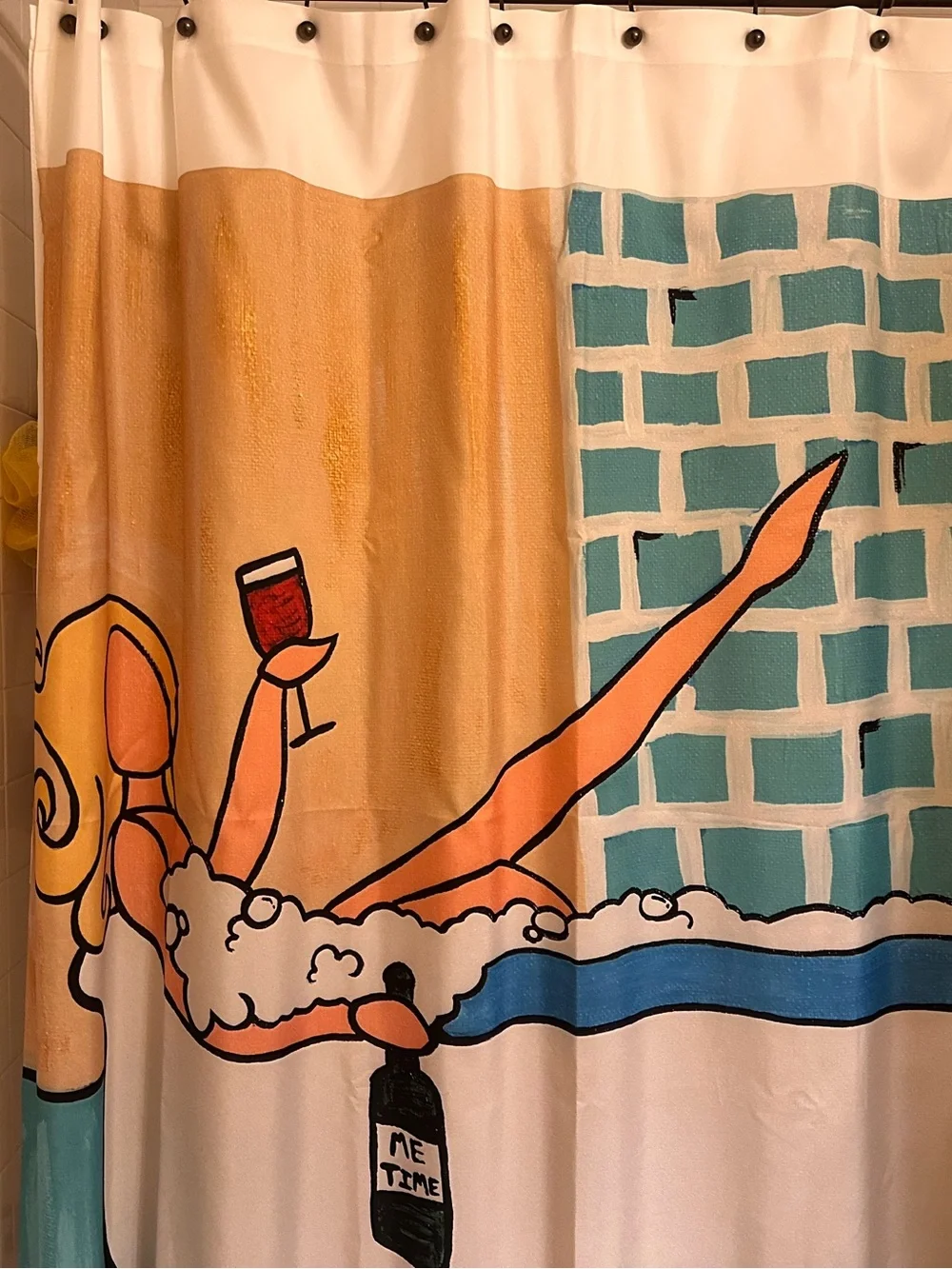 Spa Time Shower Curtain in Peach, Teal & White